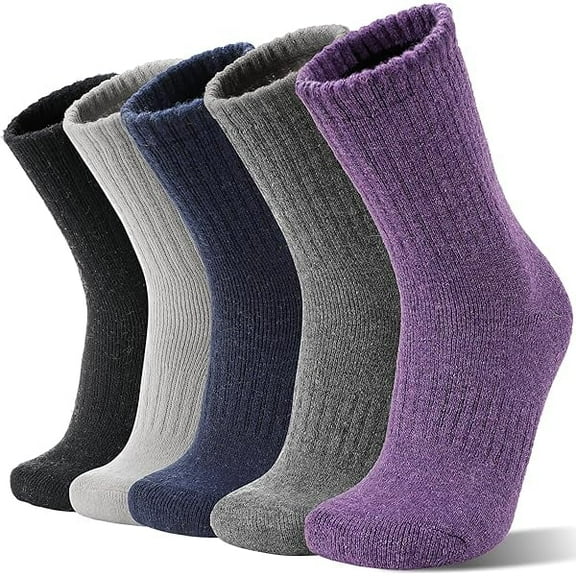 Fu997 5 Pack Merino Wool Boot Hiking Socks for Women Warm Winter Thick Thermal Cozy Work Soft Ladies Socks