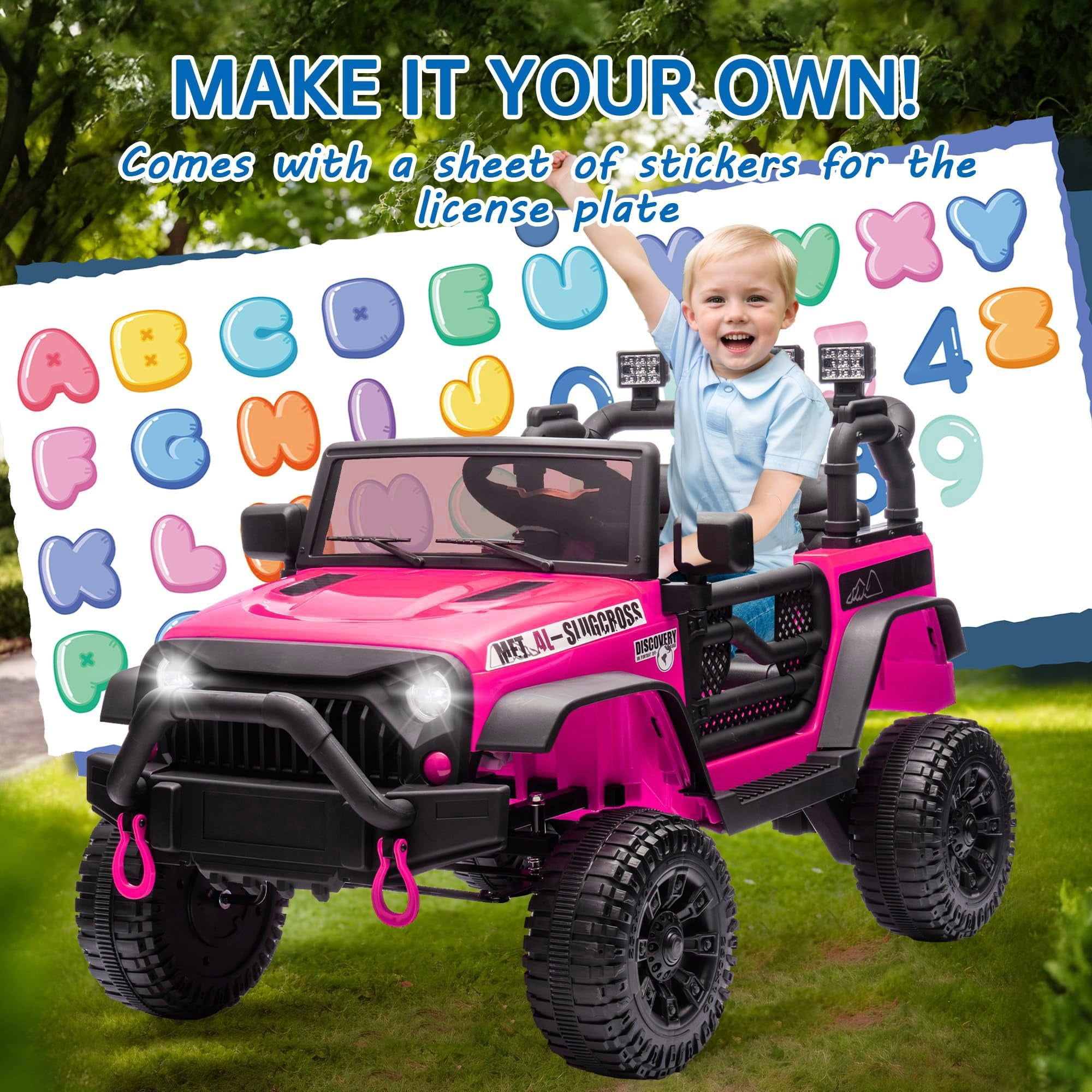 DYNALUNE  24V Kids Ride on Jeep, 400W Battery Powered Car with 4-Wheel Suspension & Music