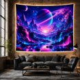 thumbnail image 6 of Ringed Planet Above Neon Waterfalls, Dramatic Fantasy for Space Lovers, Galaxy Landscape Wall Art, Housewarming Gift, Tapestry Wall Hanging for Bedroom, Living Room and Gaming Room, 6 of 7