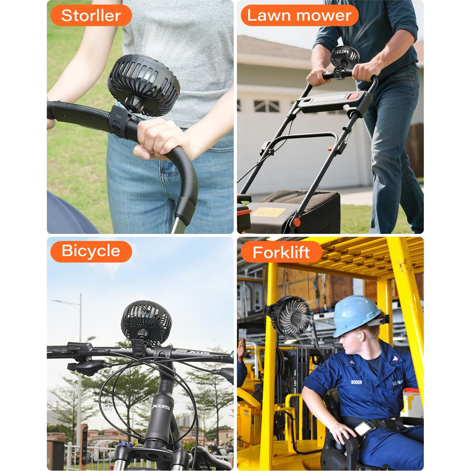 A2C Portable Fan with Adjustable Strap, Hands-Free Rechargeable Fan for Golf Cart, Forklifts, Lawn Mowers, 3 Speeds