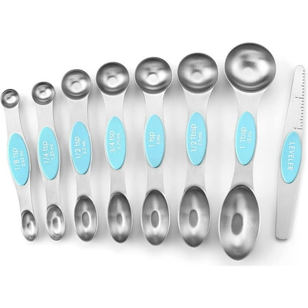 

Magnetic Measuring Spoons Set Dual Sided Stainless Steel Fits in Spice Jars Blue - Aqua Sky Set of 8