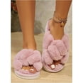 thumbnail image 3 of Women's Open Toe Slippers Fuzzy  House Slippers for Women Cozy Criss Cross Furry Slides Slippers, 3 of 8