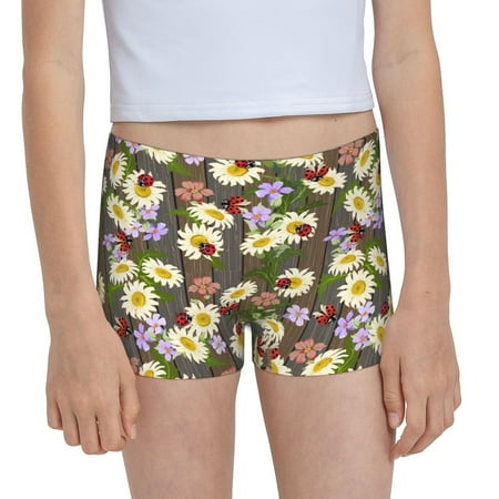 Pofeuu Ladybugs And Flowers On A Wooden Print Soft Cotton Girls Boyshort panties Toddler Underwear-XX-Small