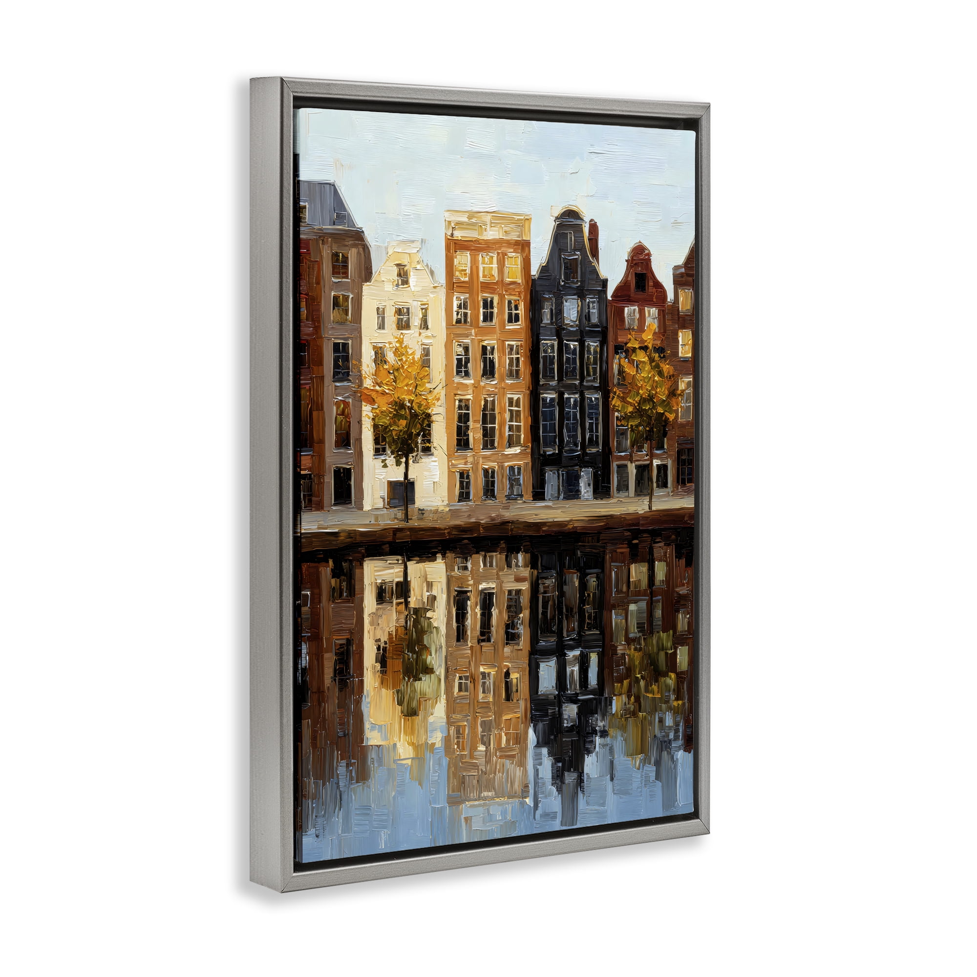 Stupell Industries City Reflection over Canal Gray Framed Floater Canvas Wall Art, design by Petal Prints Design