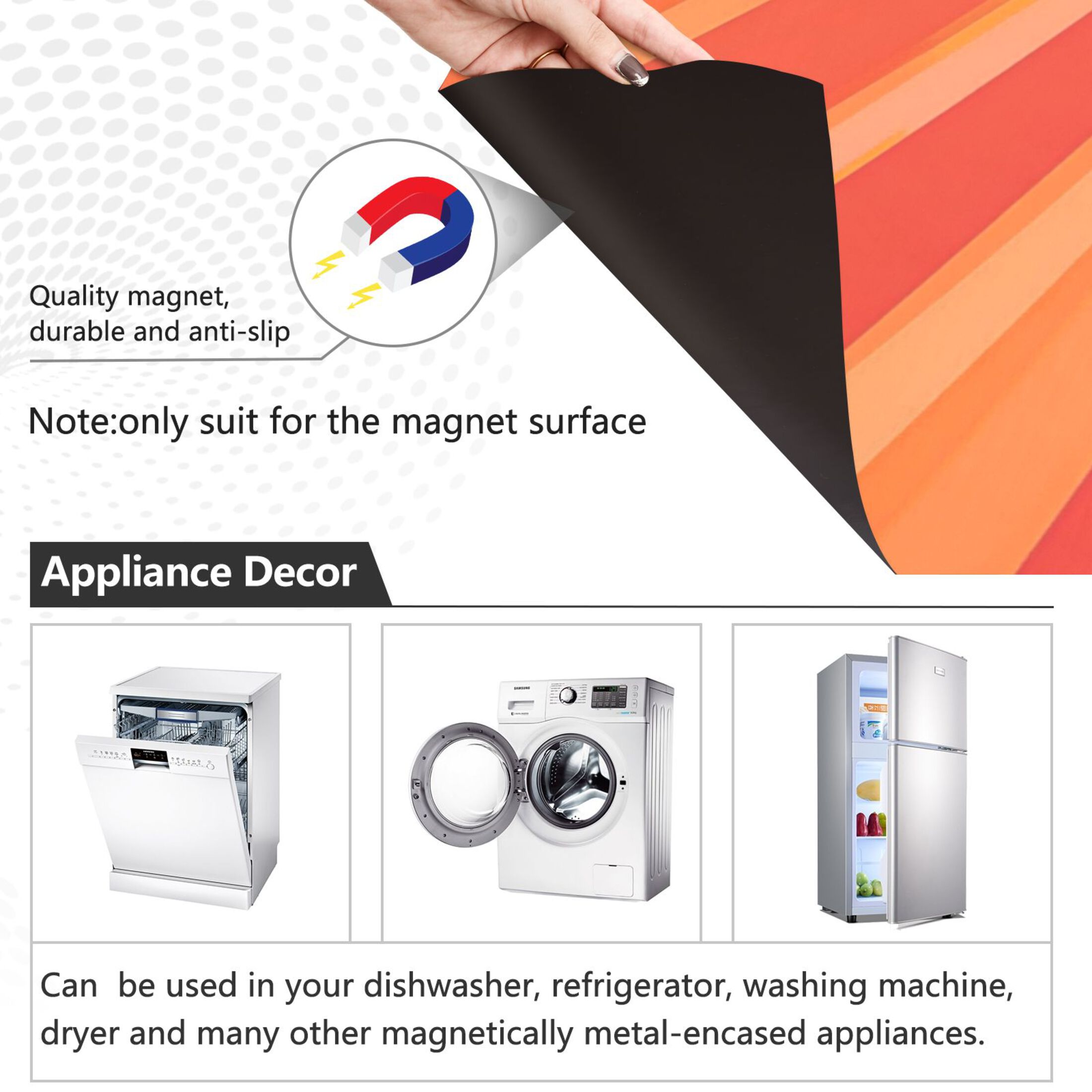 Dishwasher Magnetic Sticker 23x26 Inch Refrigerator Magnetic Sticker Washing Machine Magnetic Sticker Kitchen Panel Magnetic Sticker Home Decor Cartoon Orange Stripes