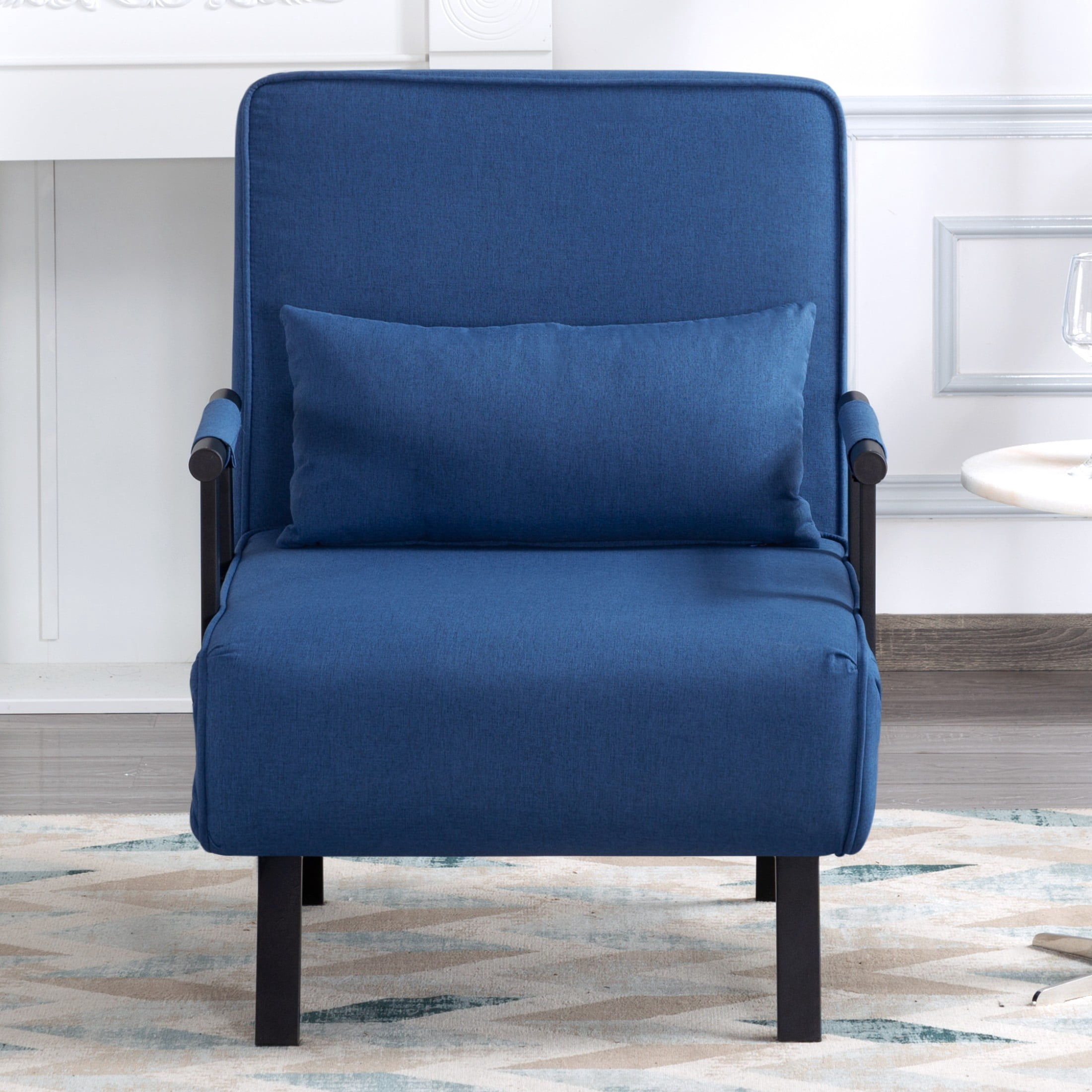 BSHTI Modern Folding Arm Chair Lounge 4-in-1 Convertible Sofa Bed with Adjustable Backrest for Small Spaces (Blue)