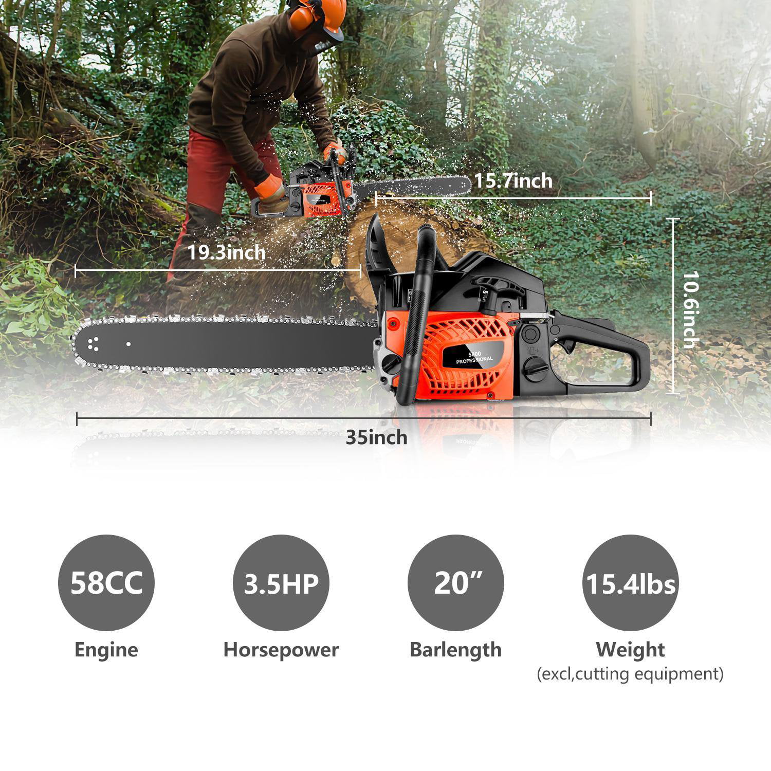 Details about   COOCHEER 62CC 20 Gas Chainsaw Handed Petrol Chain Woodcutting 2 Cycle 4HP B 173 