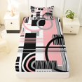 thumbnail image 4 of Castle Fairy Bohemian Circular Block Twin Sheets 3pcs,Vintage Linear Strip Bedding,Black Pink Gray,1 Flat Sheet, 1 Fitted Sheet and 1 Pillowcase, 4 of 7
