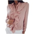 thumbnail image 2 of Pntutb Mujeres Moda Blusa de manga larga con cuello en V Mangas tops Camisa sólida de gasa Pntutb Pntutb-6166, 2 of 8
