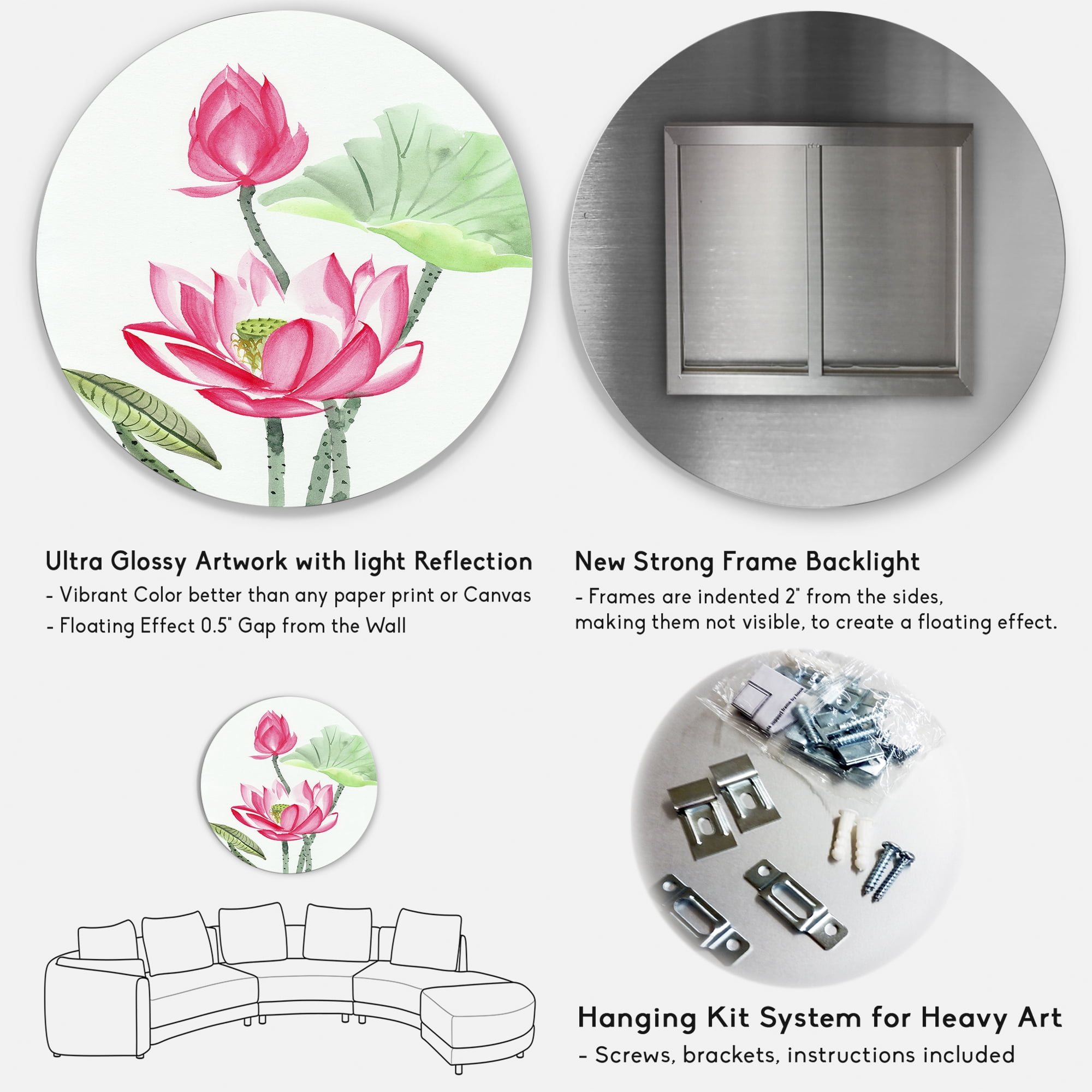 Designart 'Ancient Pink Lotus Flower' Traditional Circle Metal Wall Art 36x36 - Disc of 36