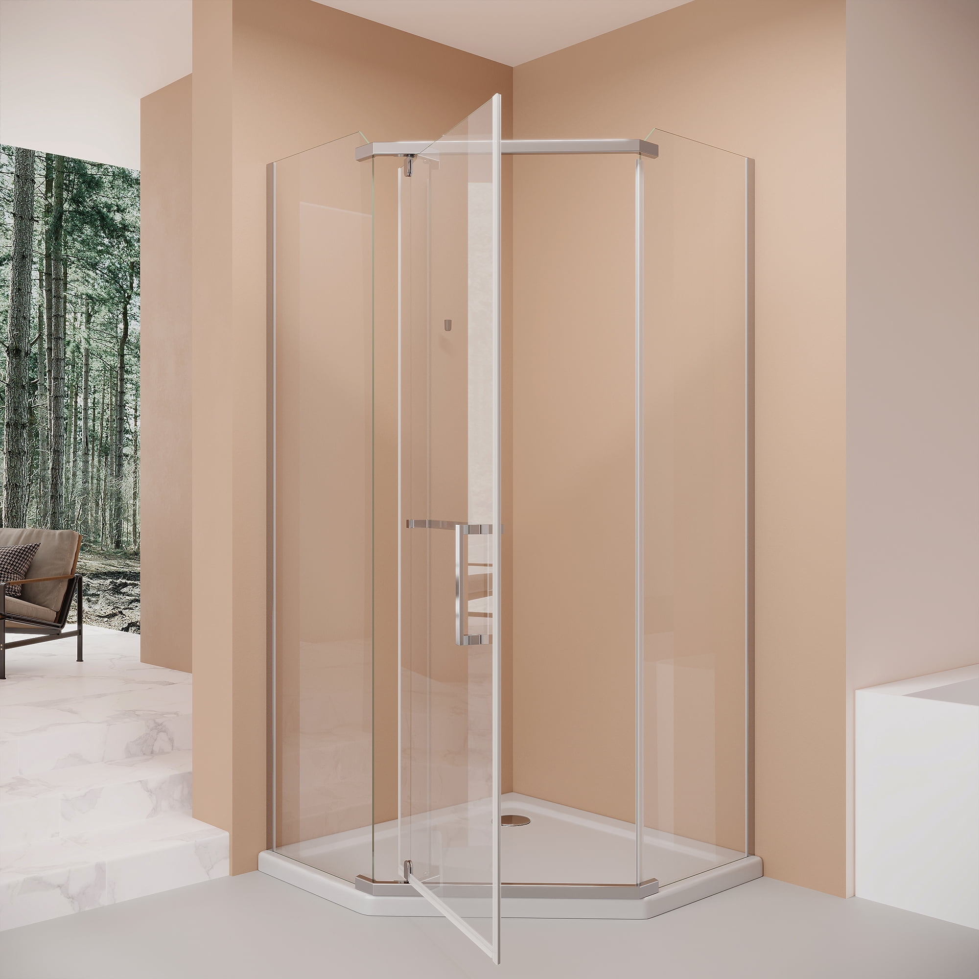 Leumius Pivot Shower Door,36"*36"*72" Frameless Pivot Shower Door with 1/4" Tempered Glass,Neo-Angle Neo-Angle Pivot Shower Enclosure for Bathroom Shower,Chrome
