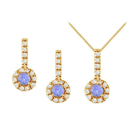 Fine Jewelry Vault UBUNERPD31791AGVYCZTZ400 December Birthstone Tanzanite with CZ Halo Earrings and Pendant in 18K Yellow Gold Vermeil