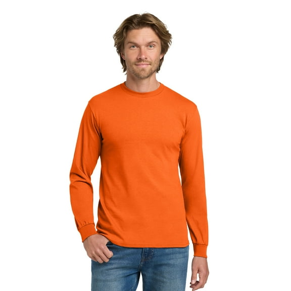 Gildan Long Sleeve Safety Shirt for Men, High Visibility Crewneck Work T-Shirt, Safety Orange, 1 Pack, S