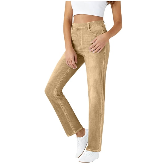 MXUIKV Womens Jeans High Waist Casual Fashion Stright Leg Comfy Slim Fitted Solid Color Pants