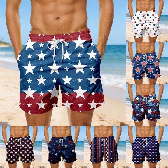 Bainana Mens Swim Trunks American Flag Patriotic Swim Shorts Independence Day Soft Breathable Summer Holiday Swimwear