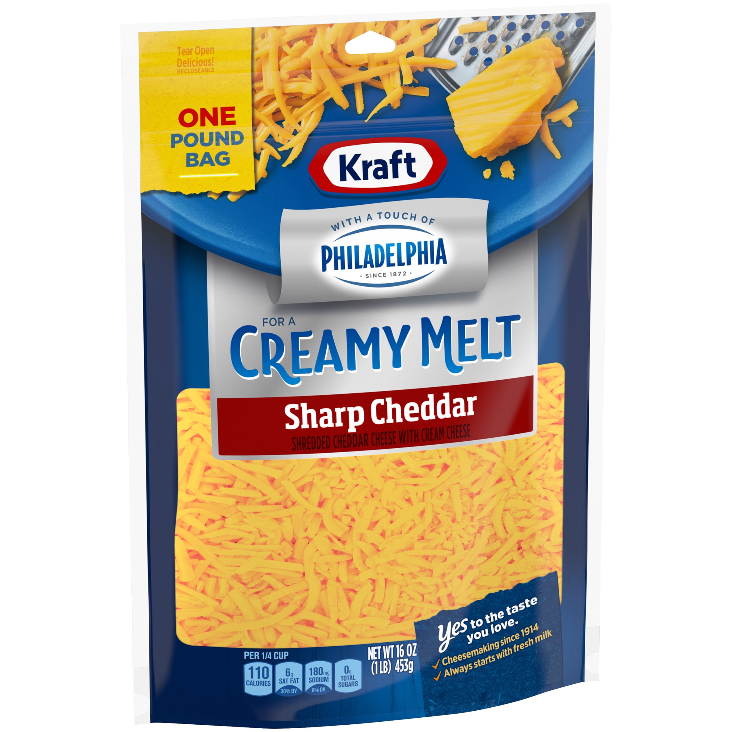 Kraft Shredded Sharp Cheddar Cheese With a Touch of Philadelphia , 16