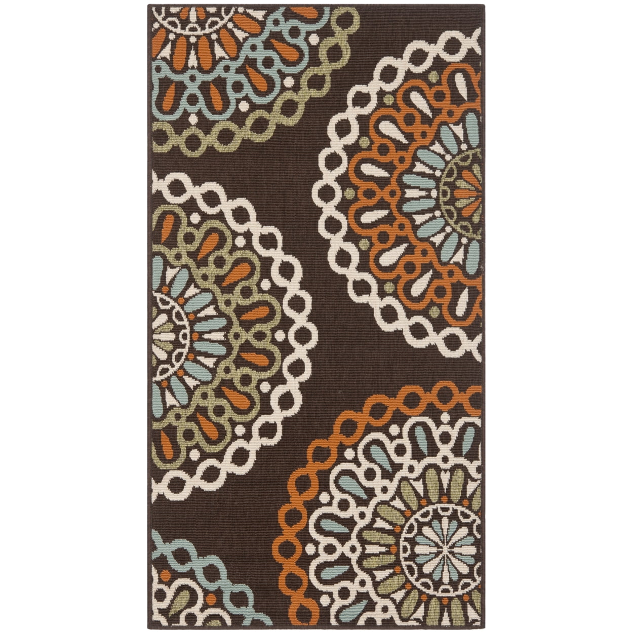 SAFAVIEH Veranda Axum Geometric Indoor/Outdoor Runner Rug, Chocolate/Terracotta, 2'3" x 12'