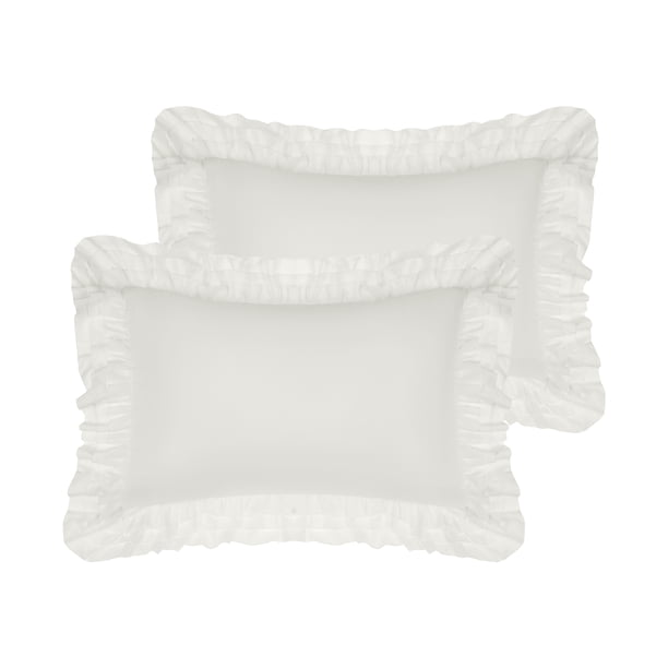 Funda de almohadas de triple volantes REGALWOVEN, juego de 2 fundas de almohada, fundas de cama con cierre de sobre, tamaño Queen (20"x30") blanca