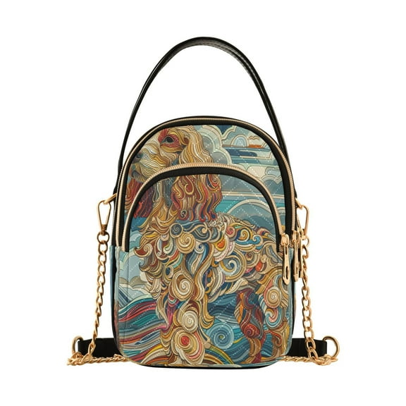 Cross Body Fashion Shoulder Waist Purse Bags Whimsical Canine in Waves Pocket Handbags