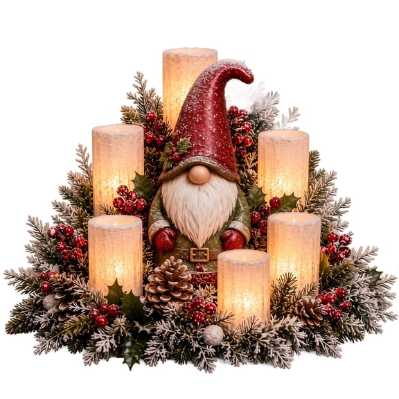 Christmas Lighted Centerpiece With Flameless Candle Glow Christmas Candle Candle Centerpieces For Tables Christmas Decor Lighted Centerpiece For Dining Room Mantel Fireplace Xmas Gift,Gnome