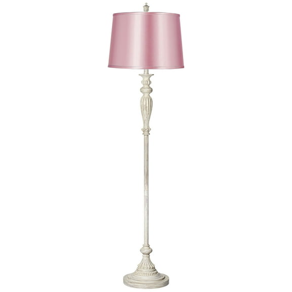 360 Lighting Colonnade Vintage Country 60" Tall Standing Floor Lamp Antique White Finish Living Room Bedroom Drum Pale Pink Shade
