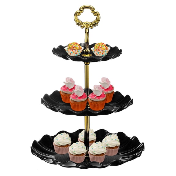 3-Tier Cupcake Stand Holder, Round Tiered Serving Dessert Tray, Black