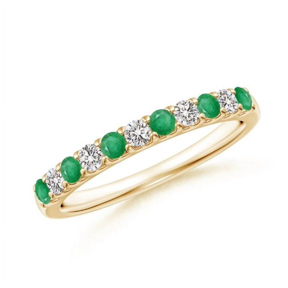 Round Shape Green Emerald CZ Diamond Eternity Band Ring 925 Sterling Silver Yellow Gold Plated May Birthstone Mothers Day Women Gift Gemstone Jewelry