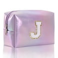 thumbnail image 2 of Tkrady Large Capacity Embroidered Alphabet Makeup Bag Travel Storage Bag Clutch Handbag Cosmetic Bag Purple,26 Letters, 2 of 5