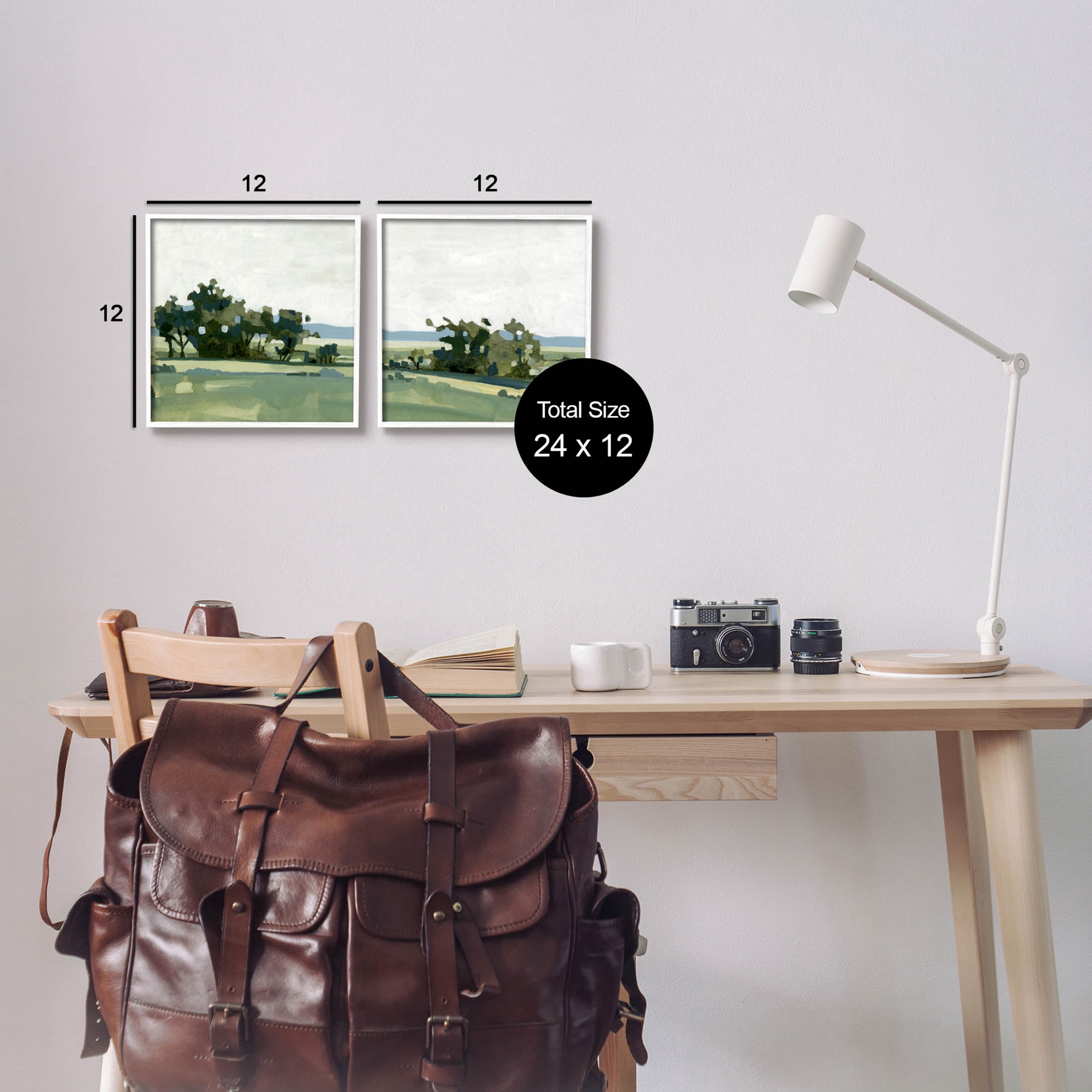 Countryside Grassland Nature Landscape Landscape Painting White Framed Art Print Wall Art, Set of 2