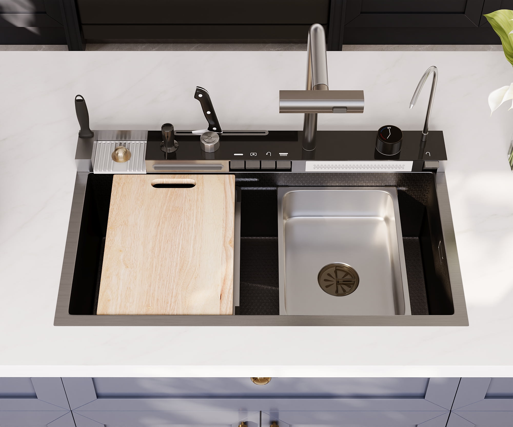 Deervalley 29.5" X 18" Smart Waterfall Kitchen Sink, Drop In Stainless Steel Digital Display Workstation Sink DV-1K0348