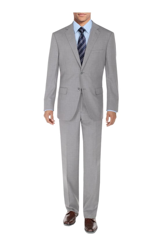 DTI BB Signature Men's Suit 2 Button Modern Fit Side Vent Jacket Flat Front Pant Silver
