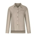 thumbnail image 6 of Eryao Prime Big Deal Days Cotton Linen Button Down Shirts for Women Long Sleeve Collared Work Blouse Summer Loose Casual Solid Color Tops with Pocket,Khaki,XXXL, 6 of 9