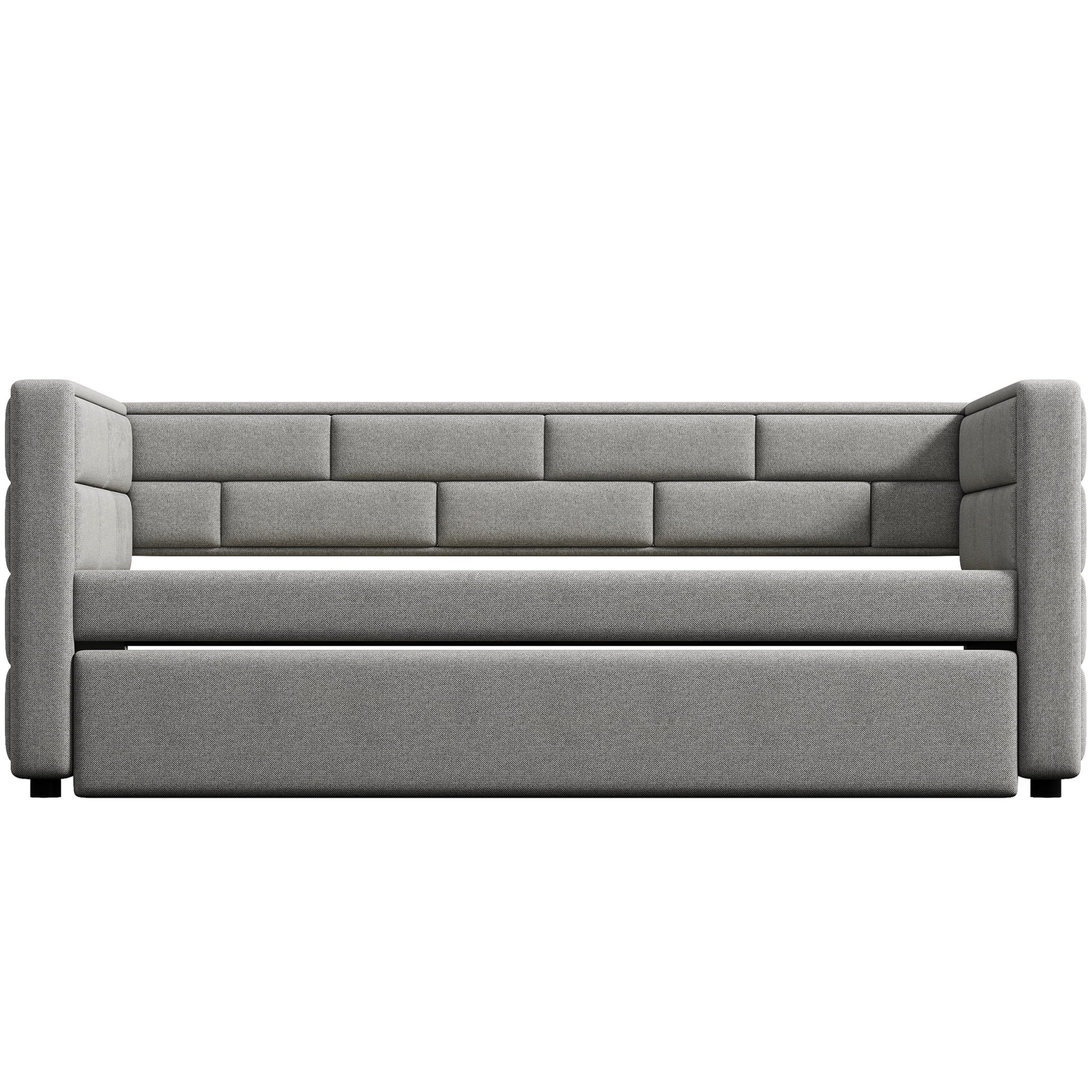 Noble House Lornic Twin Size Upholstered Daybed with Trundle, Padded Back and Sides Sofa Bed, Gray