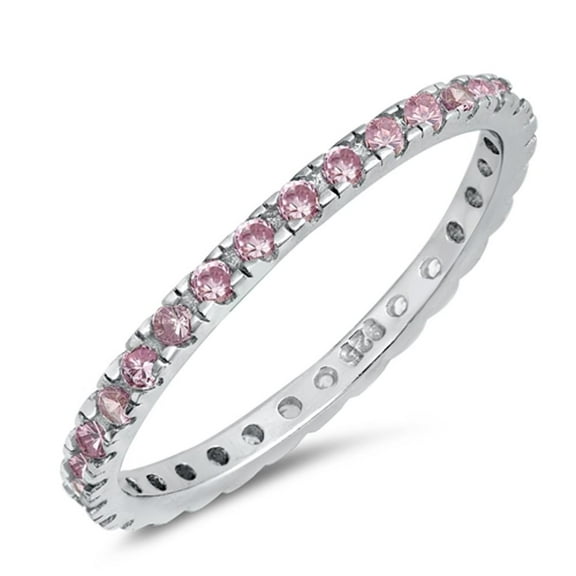 CHOOSE YOUR COLOR Pink CZ Thin Stacking Ring .925 Sterling Silver Thumb Band Female Size 4