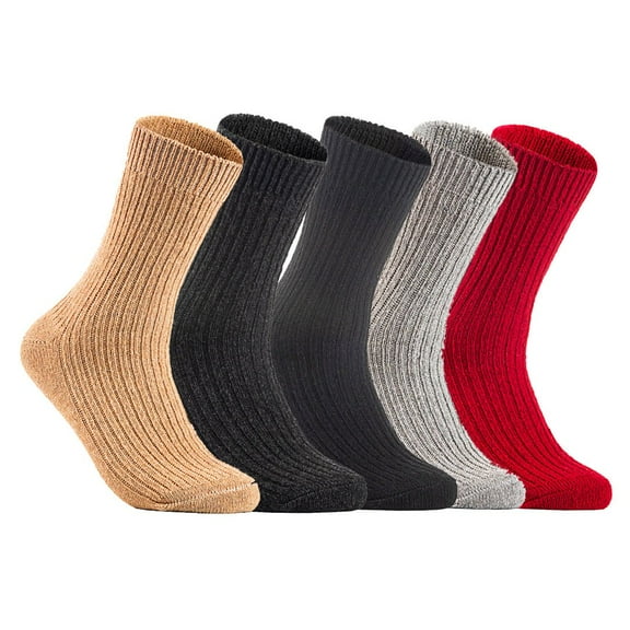 Lian LifeStyle Gorgeous Big Girls Women's 5 Pair Wool Crew Socks Size 6-9 FS03, Color Beige,Black,DarkGrey,LightGrey,Red