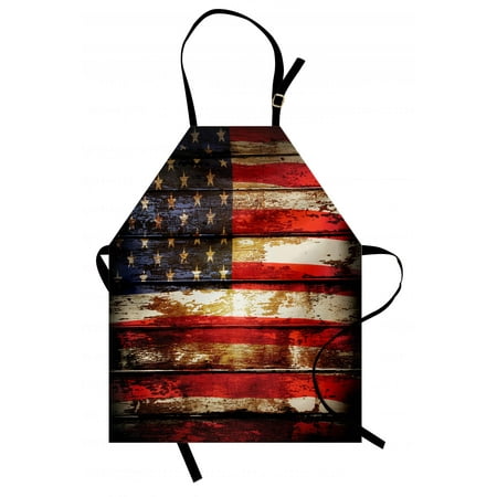 - American Flag Apron Us Symbolism over Old Rusty Tones Weathered Vintage Social Plank Artwork, Unisex Kitchen Bib Apron with Adjustable Neck for Cooking Baking Gardening, Multicolor, by Ambesonne