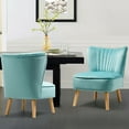 thumbnail image 4 of Gymax 2PCS Accent Chair Leisure Chair Single Sofa Armless w/ Wood Legs Green, 4 of 10