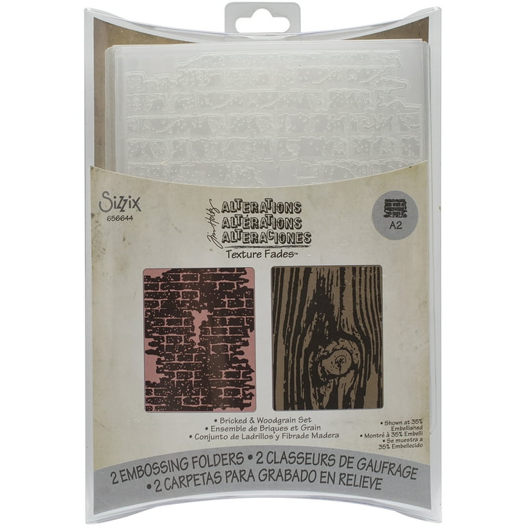 Sizzix Embossing Folder 2PK - Bricked & Woodgrain by Tim