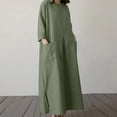 thumbnail image 3 of Women Cotton Linen Maxi Dress 3/4 Sleeve Crewneck Slit Shift Dresses Plus Size Casual Fall Trendy Oversized Tshirt Dress, 3 of 7