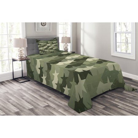 Camo Bedspread Set Grungy Worn Old Texture Abstract Stars