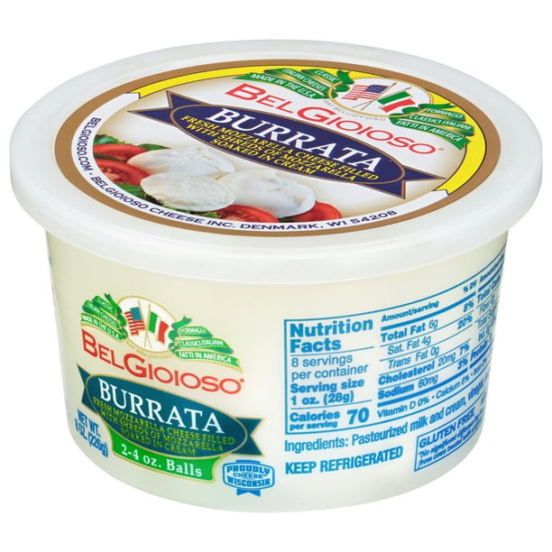 BelGioioso Burrata Cheese Filled with Mozzarella and Cream, 8 oz Refrigerated Plastic Cup