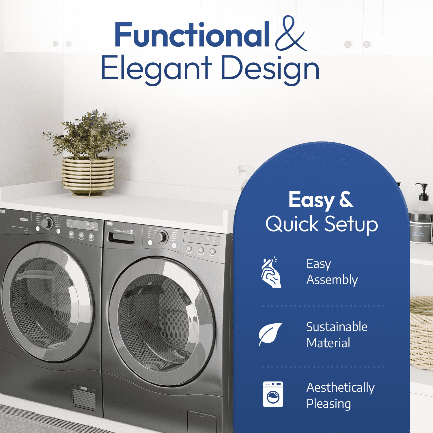 OfficeSimpli Washer Dryer Countertop w Non-Slip Pads, Made in USA, Laundry Room Wood Topper, Washer Dryer Cover for Top, Laundry Guard, Laundry Countertop, Laminate Finish (Glacier White)