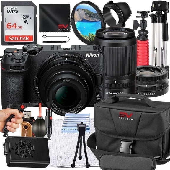 Nikon Z30 Mirrorless Camera with 50-250mm Lens   64GB Memory Card   Pistol Grip Tripod   SV Premium Accessory Bundle (International Version)
