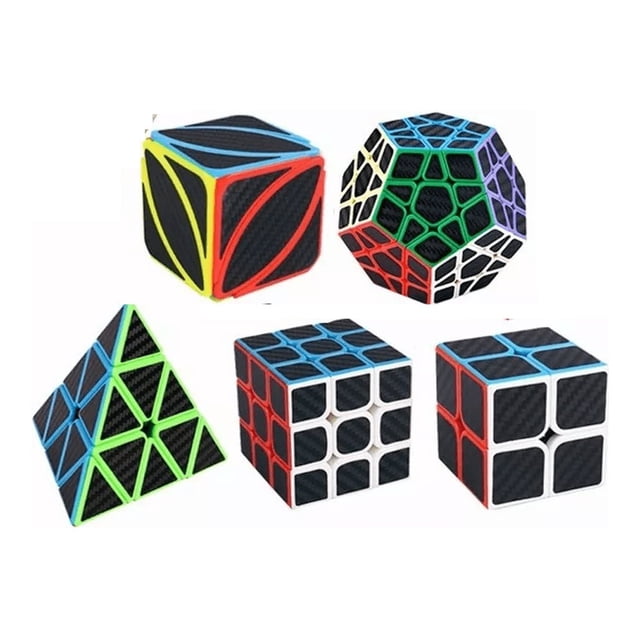 Paquete 5 Cubos Cobra 2x2 3x3 Megaminx Pyraminx Y Skewb Negro/Lineas colores