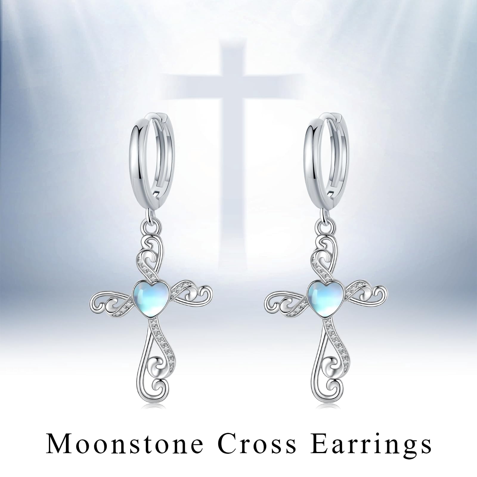 Coachuhhar Cross Hoop Earrings for Women 925 Sterling Silver Huggie Earrings Tiny Cartilage Earrings Mini Hoops Earrings Small Earrings Heart Moonstone Jewelry for Mother's Day