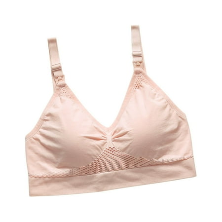 BYHONG Women s Nursing Bra Wireless Maternity Seamless Front Buckle Breastfeeding Bra with Pads Pink XL