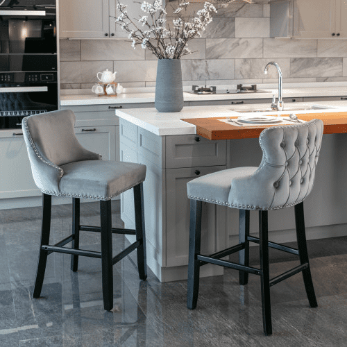 EHANCIS Set of 2 Counter Height Bar Stools, Modern Velvet Upholstered Counter Chair with Backrests, Home Kitchen Island Leisure Chairs with Solid Wood Legs(Gray )