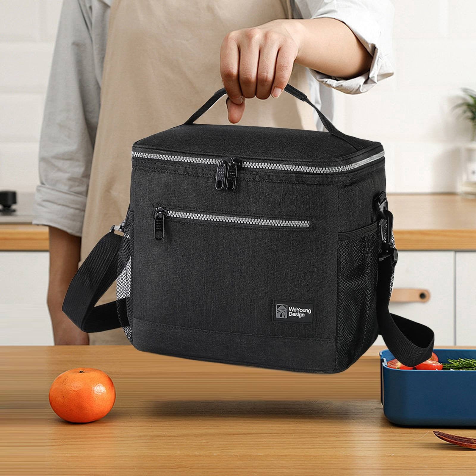 XSCPXTT Insulated Lunch Box Men Women, Lunch Bag for Work School, Leakproof Soft Cooler Tote Adult, Large Lunch Pail , Picnic Beach Food Bag with Shoulder Strap Black
