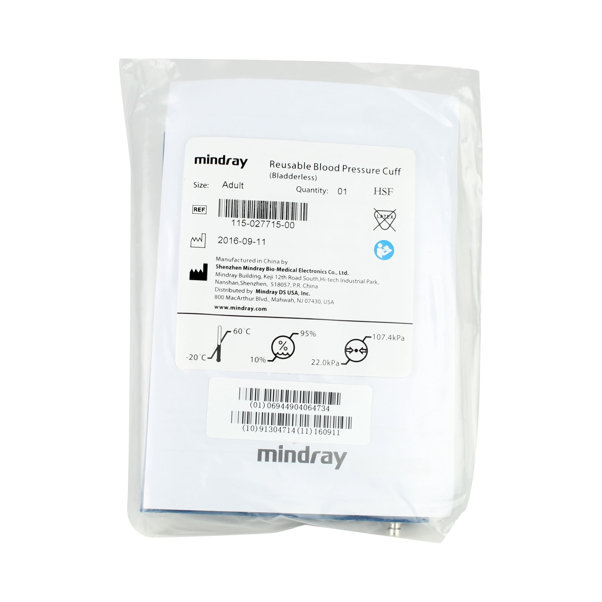 Mindray Adult Cuff Arm Reusable Blood Pressure Cuff 115-027715-00 Gray 1 Each