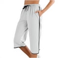 thumbnail image 2 of SONXAHE Side Stripe Capri Pants for Women Drawstring Waist Loose Fit Athletic Casual Trousers, 2 of 6